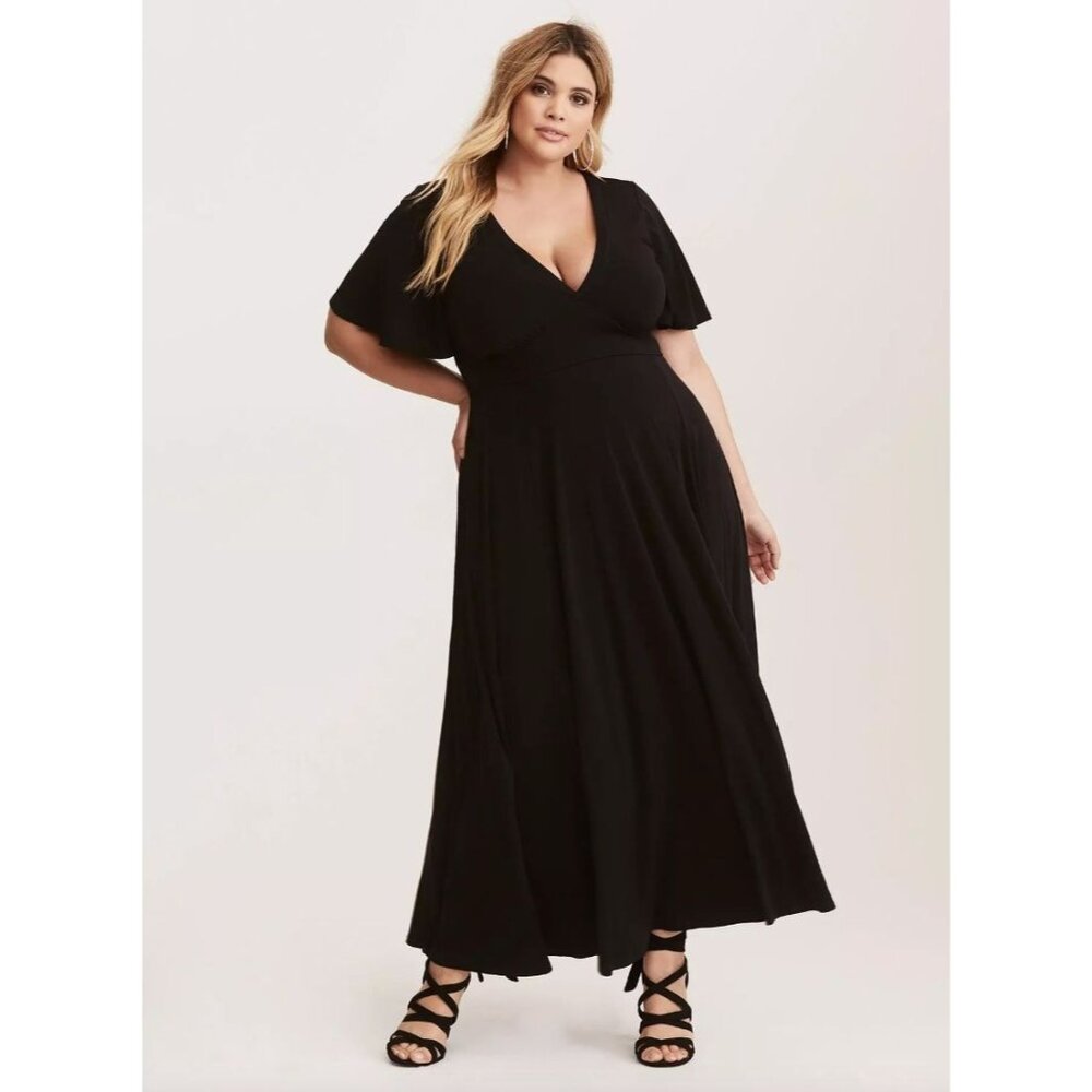 Torrid Womens Plus 3X Maxi Studio Knit Dress Flutter Sleeve V Neck‎